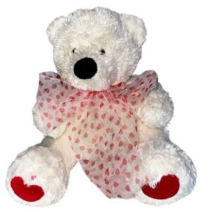 Vintage Beanie Baby ‘Fleece’ Teddy Bear Stuffed Plush White Red Valentine’s Bear